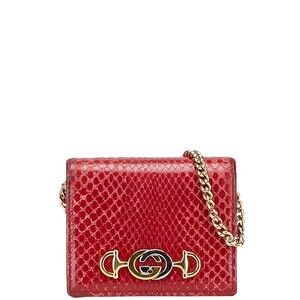 Gucci Zumi Bifold Chain Wallet Red Python Leather